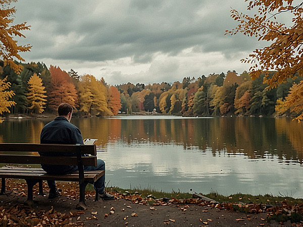 Leonardo_Lightning_XL_A_man_sitting_on_a_park_bench_during_aut_0